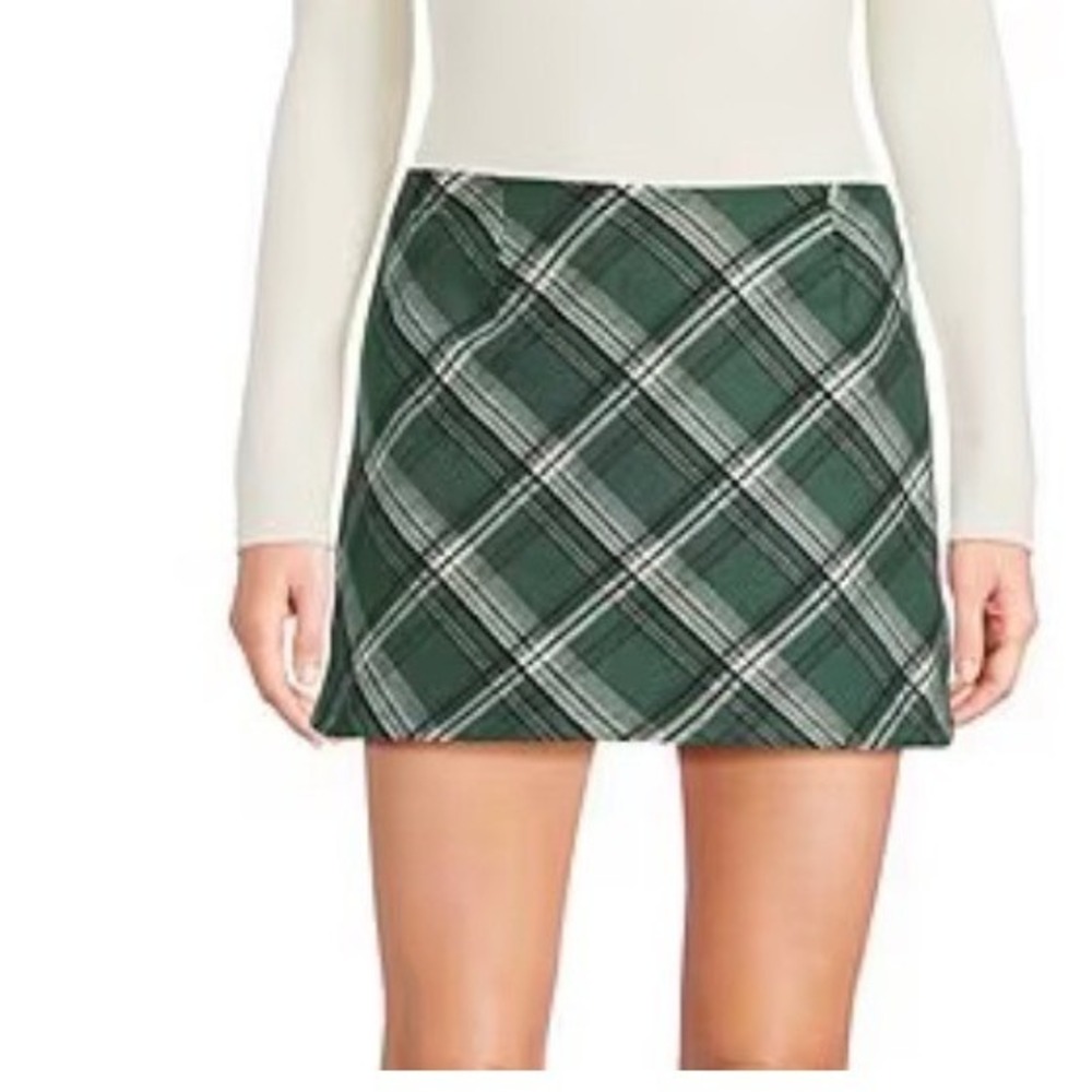 Originality Plaid Mini Skirt Dark Green Preppy Academic Women Small Green